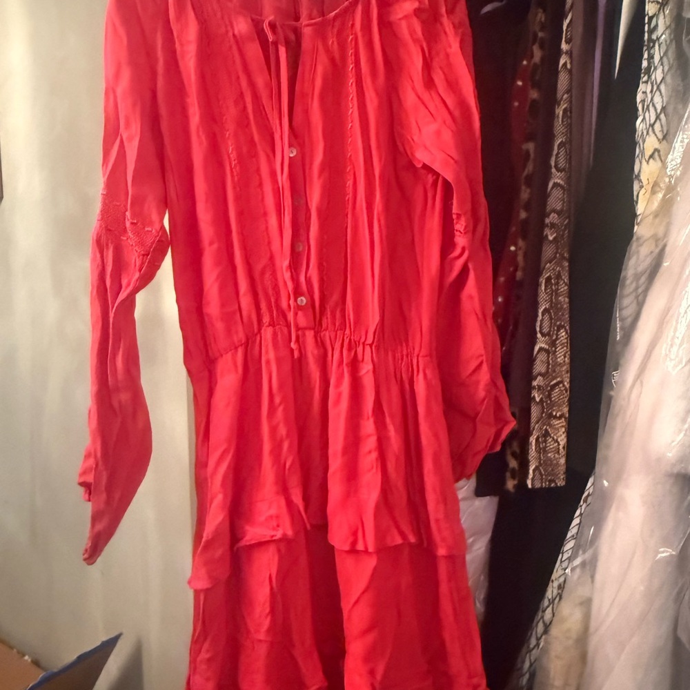 Source Unknown Red Tiered Bishop Sleeve Sundress